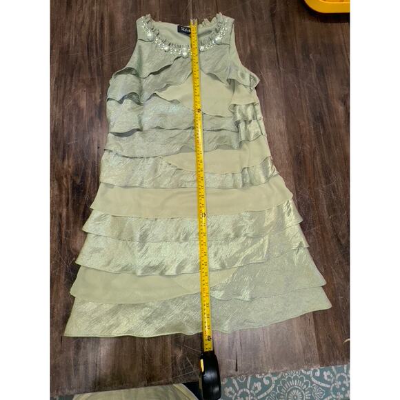 S.L. Fashion Green Layered Dress, RUFFLES, LAYERS, Silky, Sheer, Size L,Fairy - Picture 7 of 12